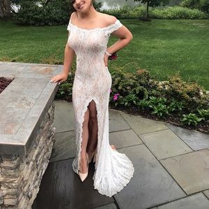 WHITE LACE PROM DRESS